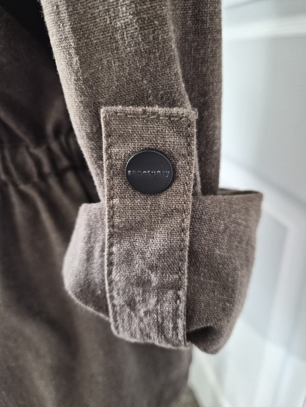 Sanctuary Olive Green Linen Blend Utility Jacket Tie Waist Size Small - Picture 8 of 13